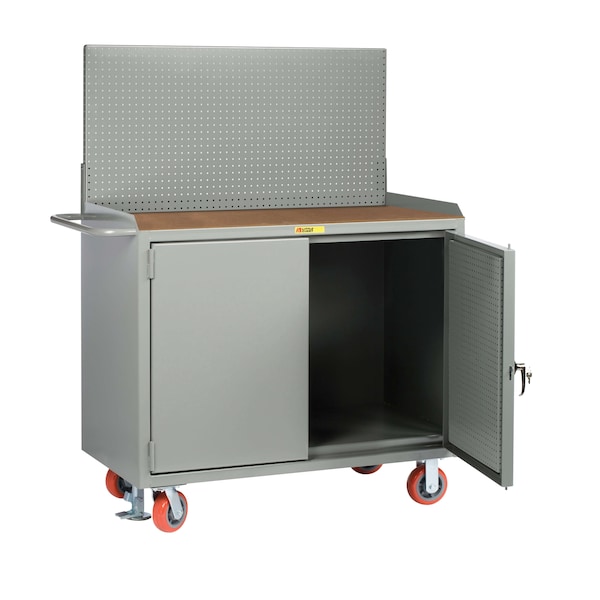 Mobile Bench Cabinets, 36"W, Pegboard Panel Doors, Hardboard, Pegboard